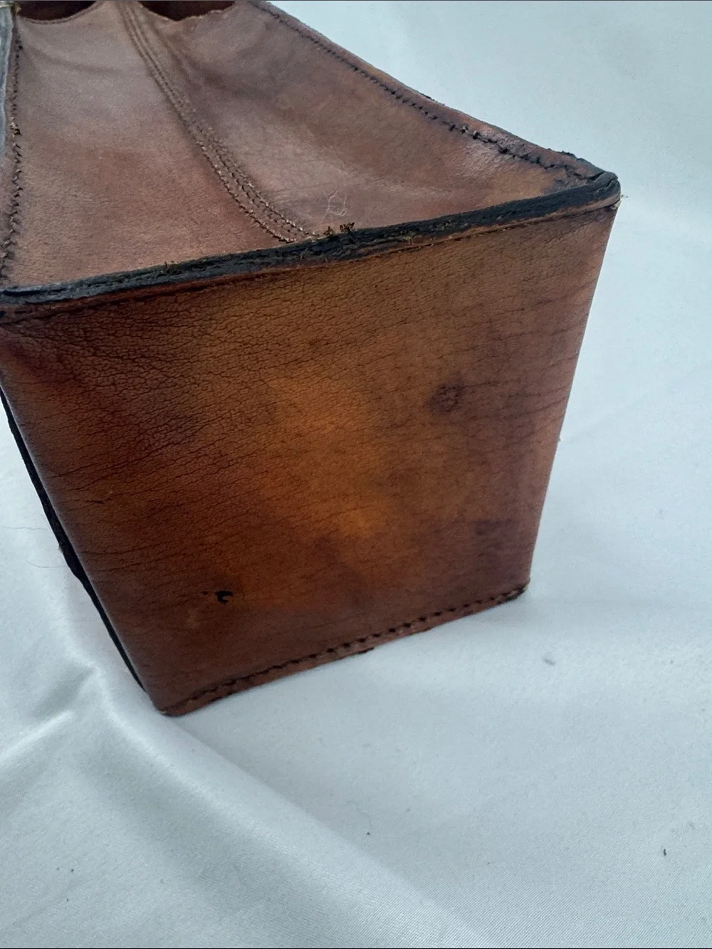 Cognac Brown Handcrafted Leather Wine Carrier Bag, Snap Handle Strap, Gift Tote